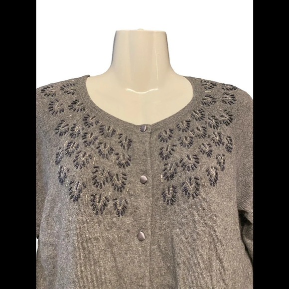 LOFT Ann Taylor Cardigan Sweater Beaded Rayo Rabbit Hair Blend - Picture 3 of 6